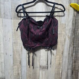 Cosmic Aura Burgundy Black Lace Bustier Bow Crop Top Large Rave Alt Punk Goth